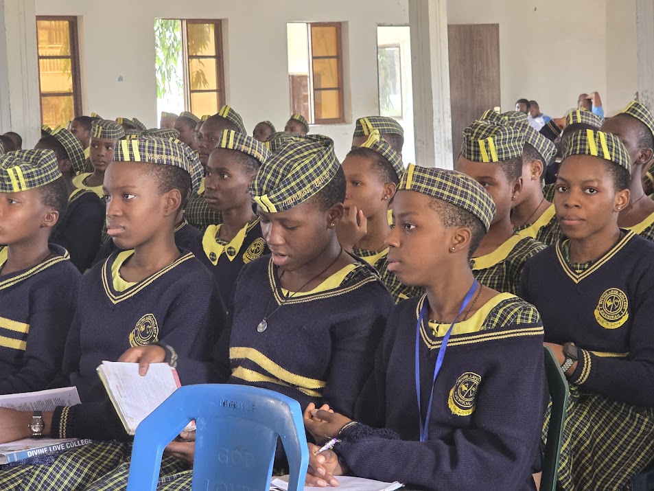 Sr. Chidebelu Nwigwe addressing students at a school assembly
